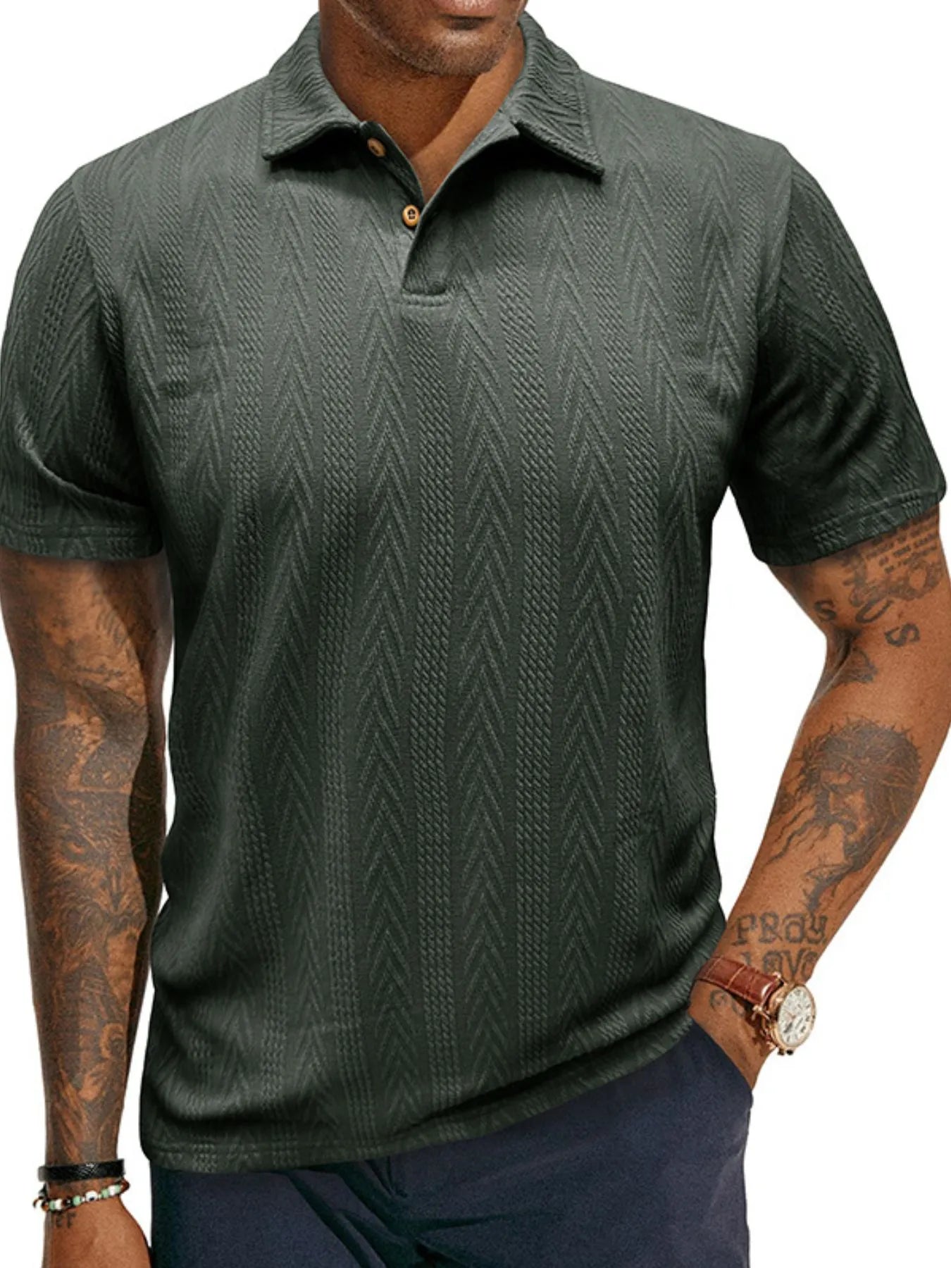 Herren Klassisches Chevron Strukturiertes Polo-Shirt