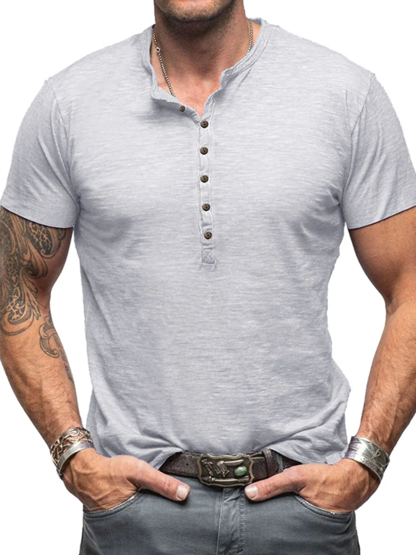 Herren Freizeit Henley Kurzarm Knopfoberteil