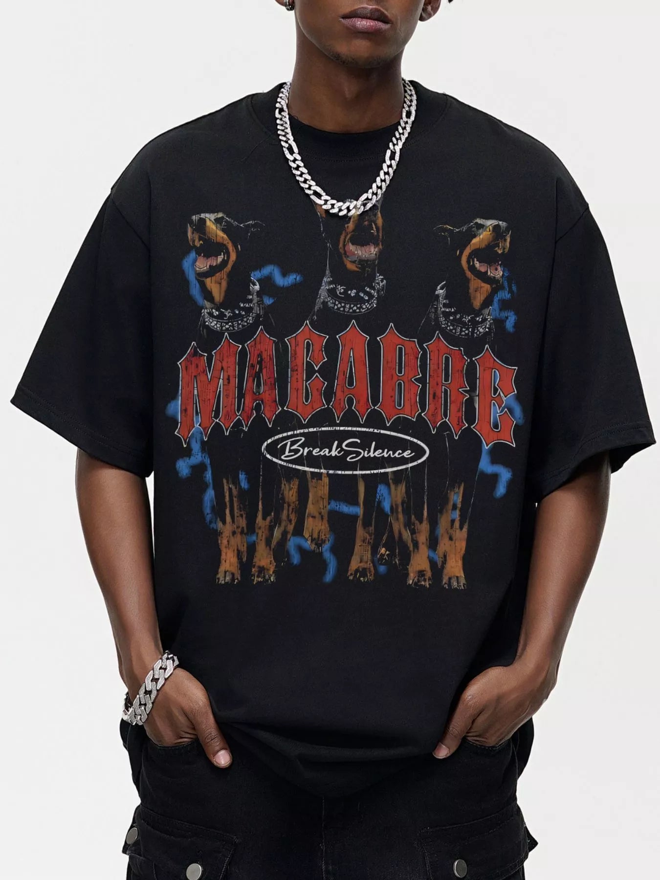 Herren T-Shirt mit Hundemotiv, Oversized, Rundhalsausschnitt