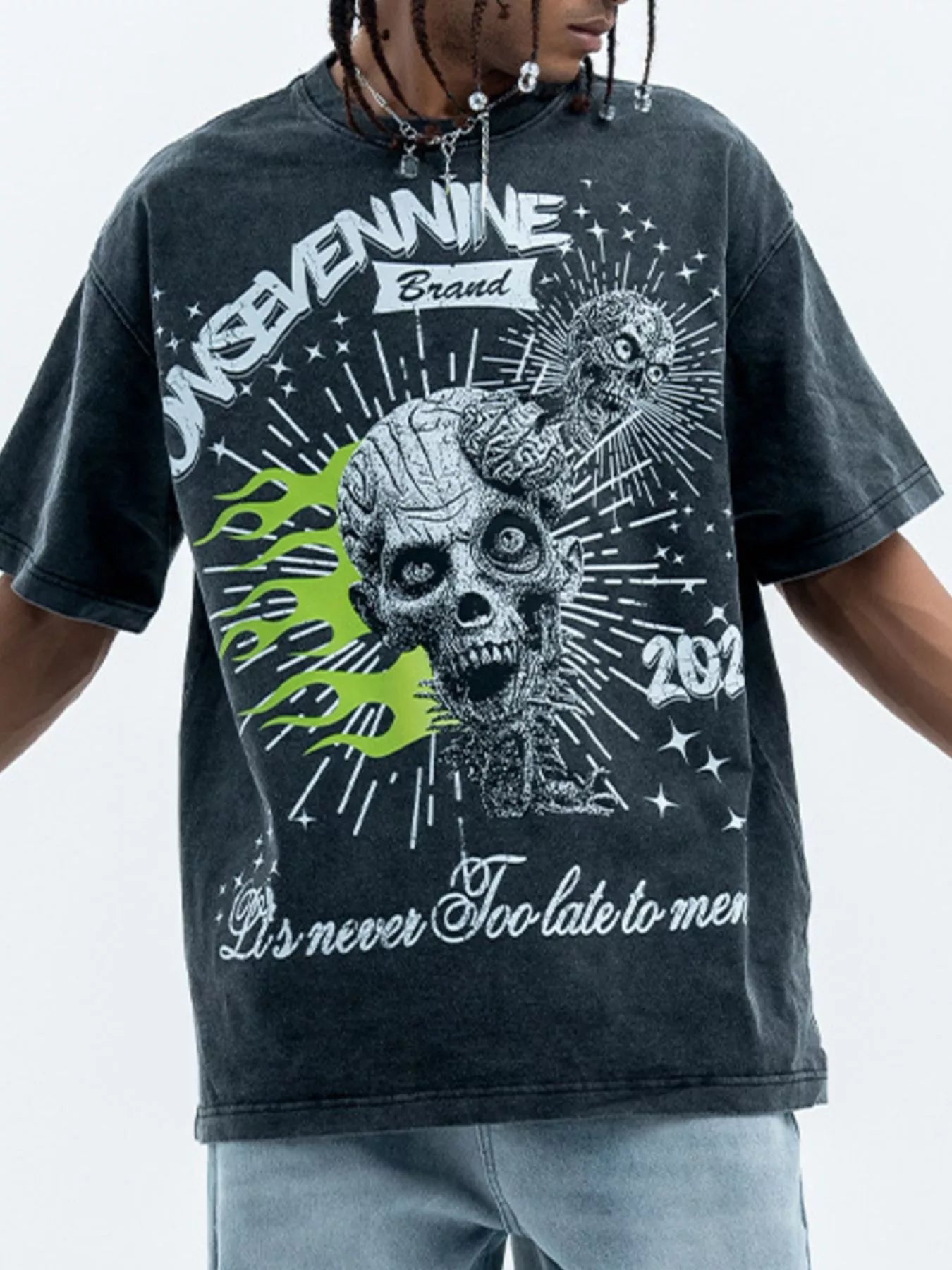 Herren T-Shirt mit Schädelgrafik und Rundhalsausschnitt