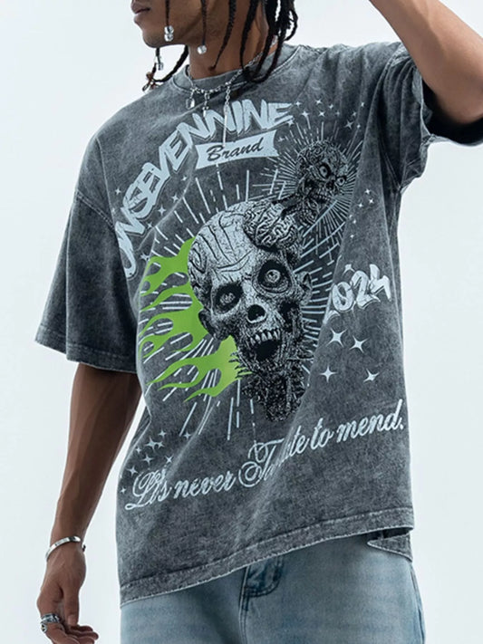 Herren T-Shirt mit Schädelgrafik und Rundhalsausschnitt