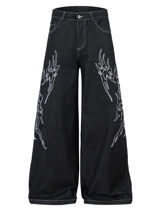 Herren Bestickte Weite Baggy-Jeans