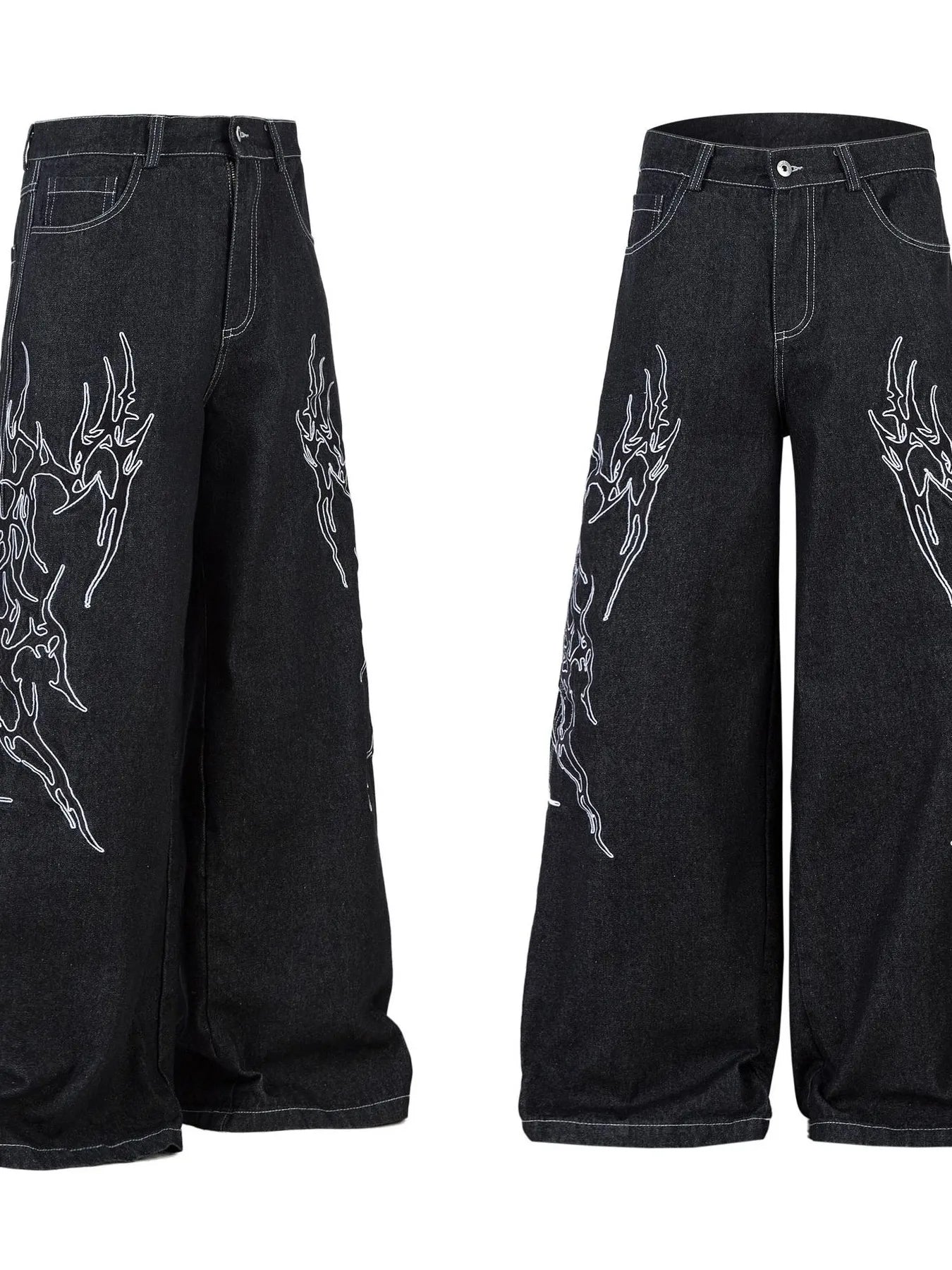 Herren Bestickte Weite Baggy-Jeans
