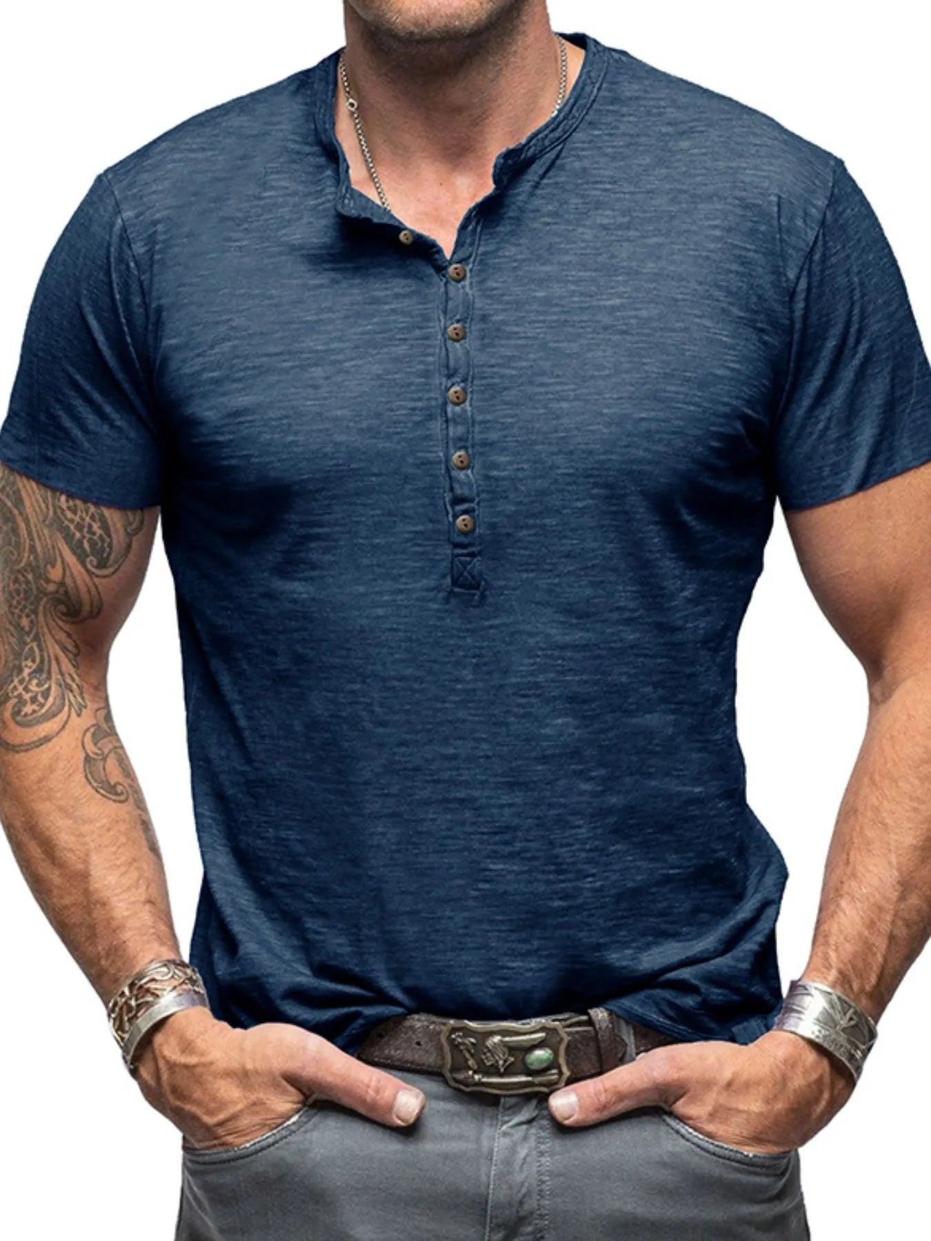 Herren Freizeit Henley Kurzarm Knopfoberteil